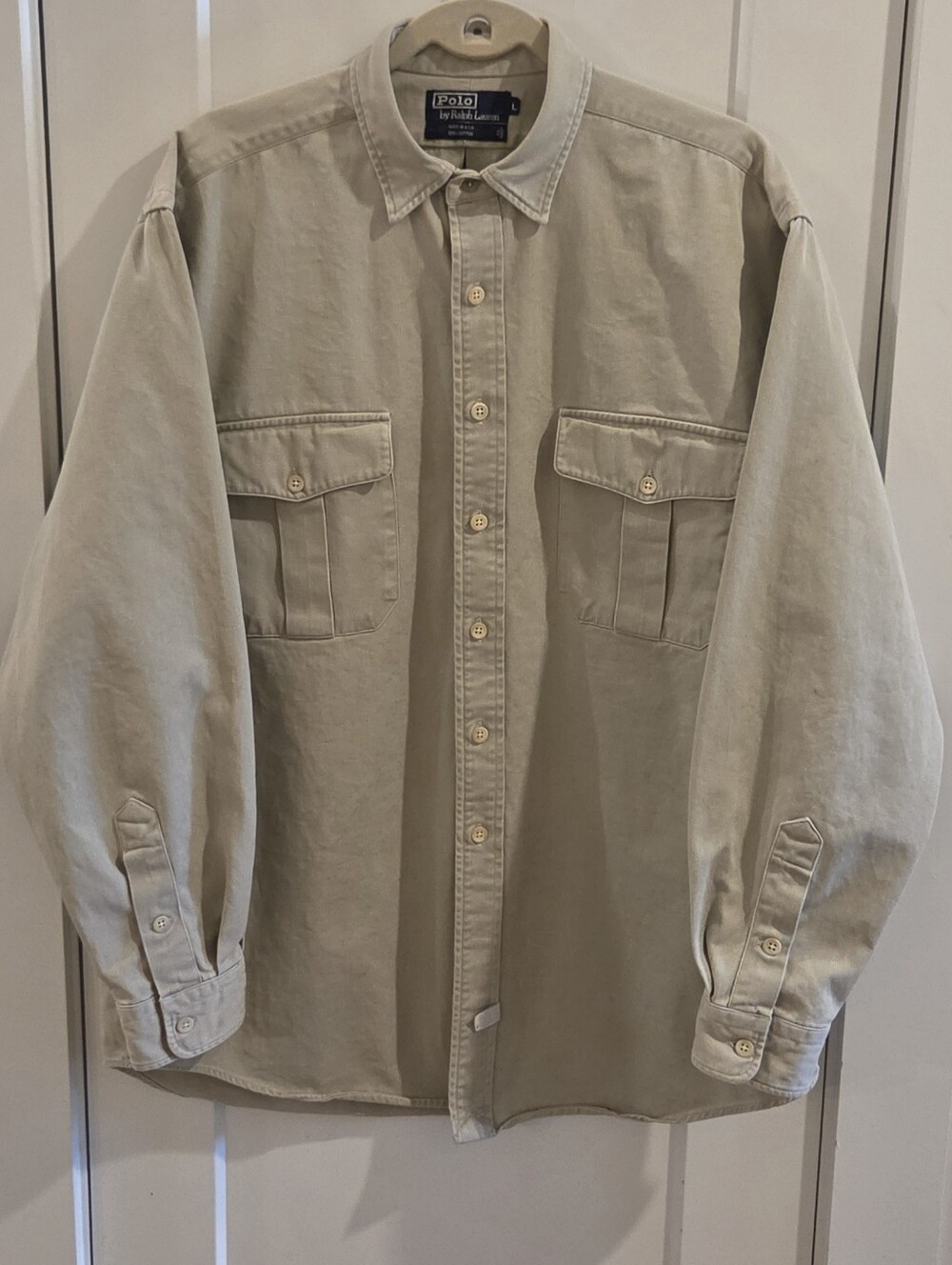 Vintage Polo Ralph Lauren Button-Up Khaki Military Workshop - Size Large